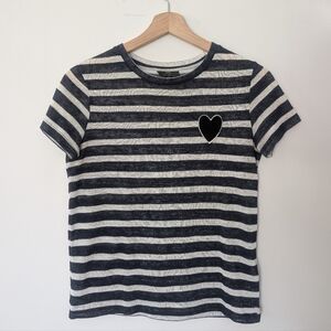 Topshop Blue & White Striped Tee with Black Heart